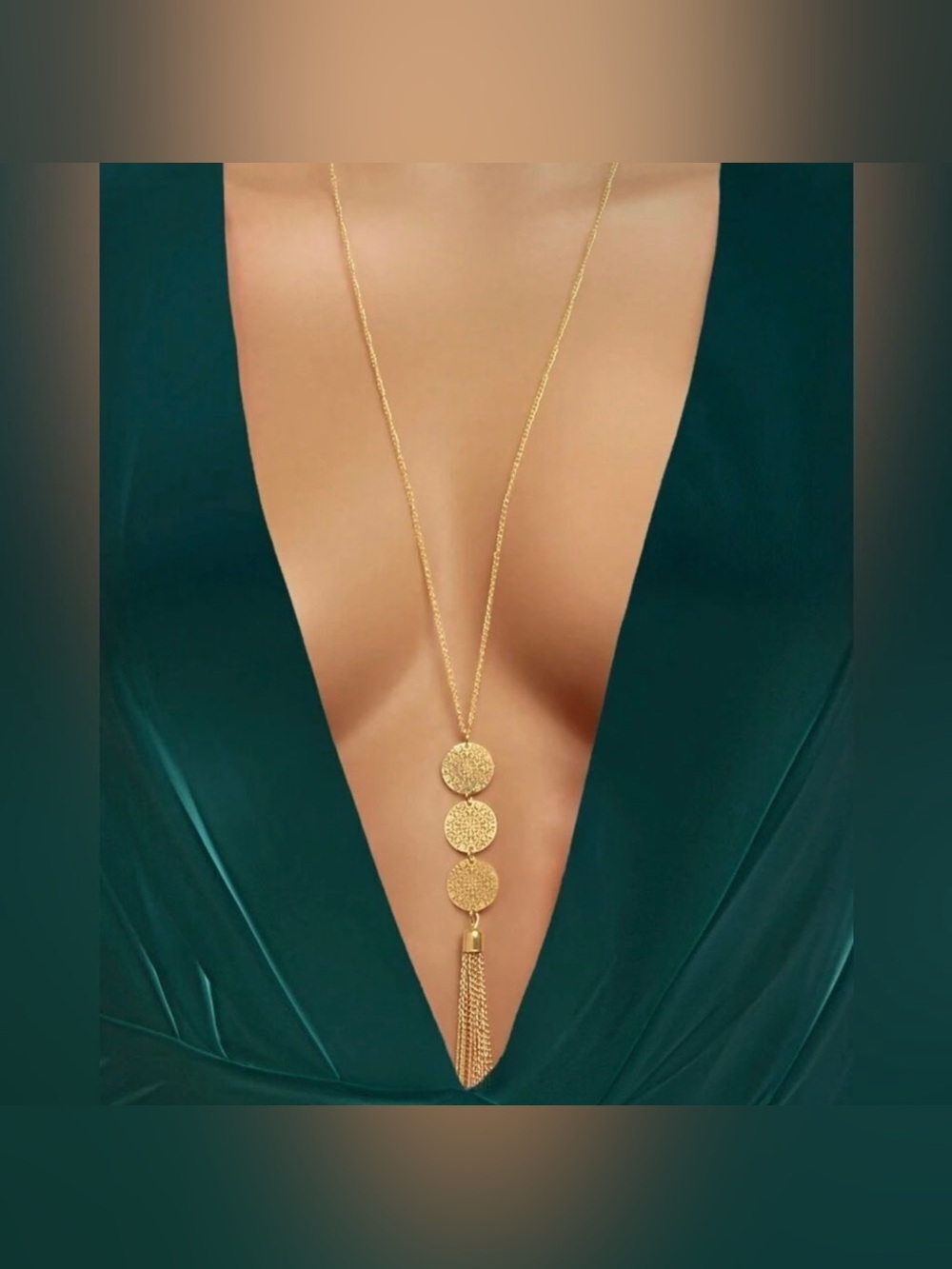 Gold 1pc Disc Tassel Chain Necklace